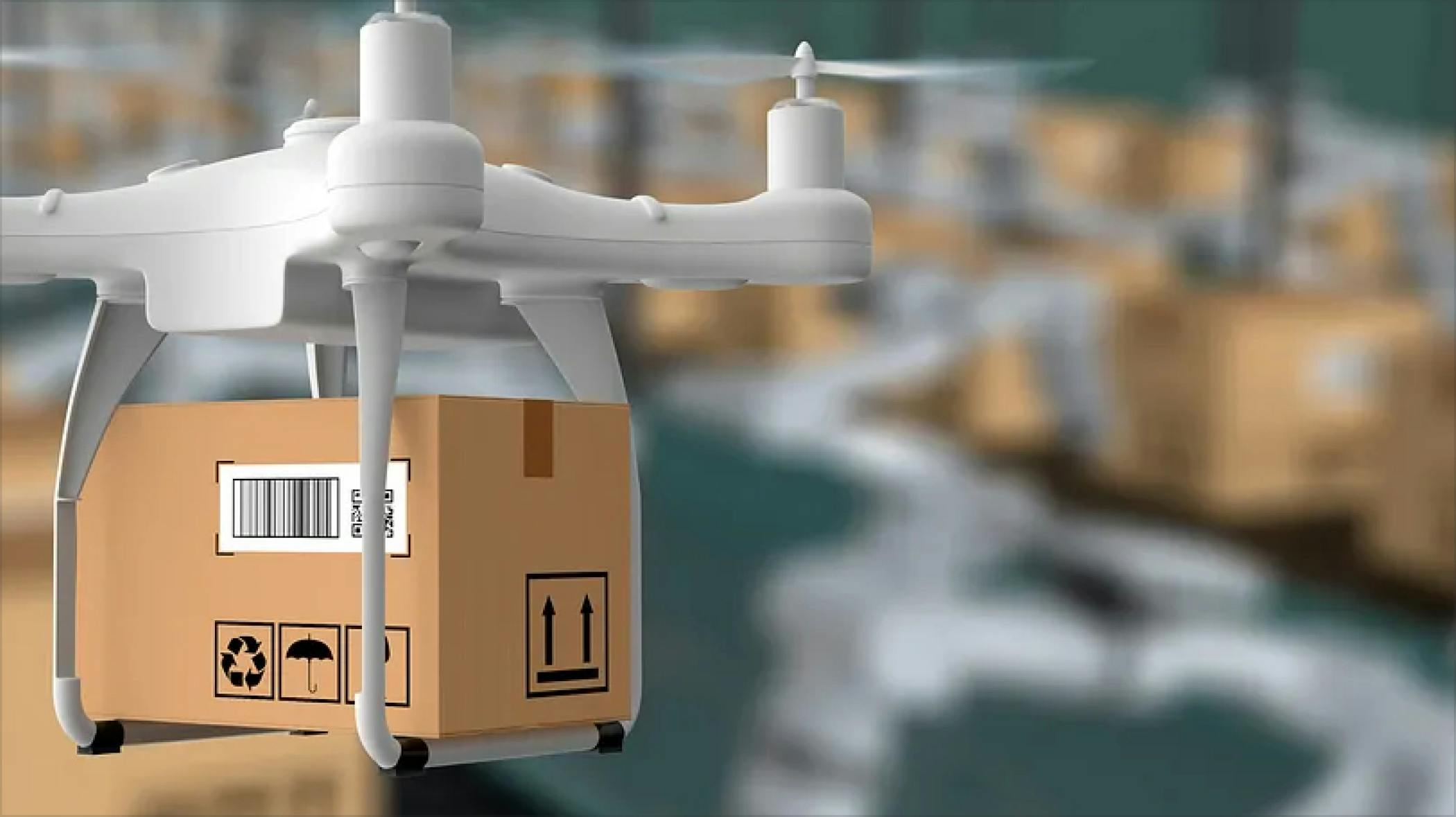 Drone transporting a box